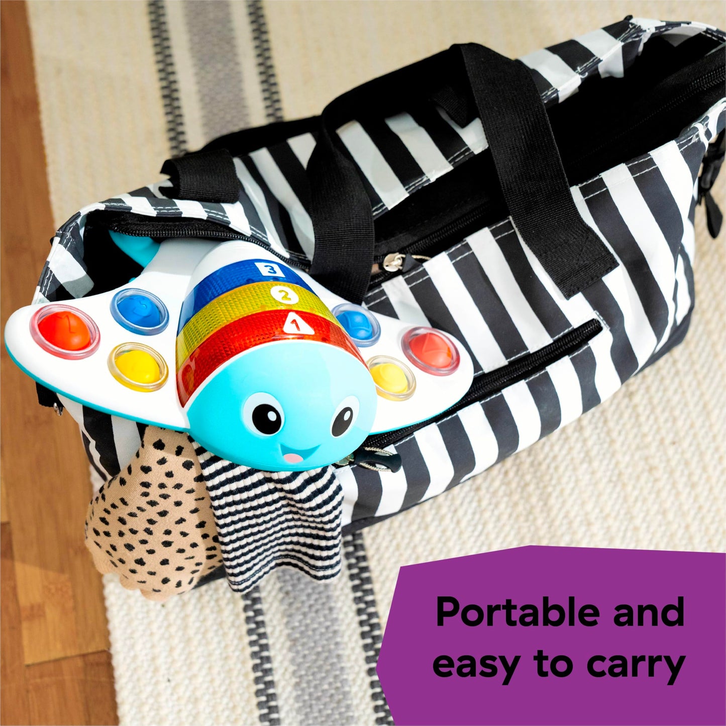 Baby Einstein Ocean Explorers Stingray Popper toy for babies 6 months and up, featuring colorful ocean-themed design and interactive features.