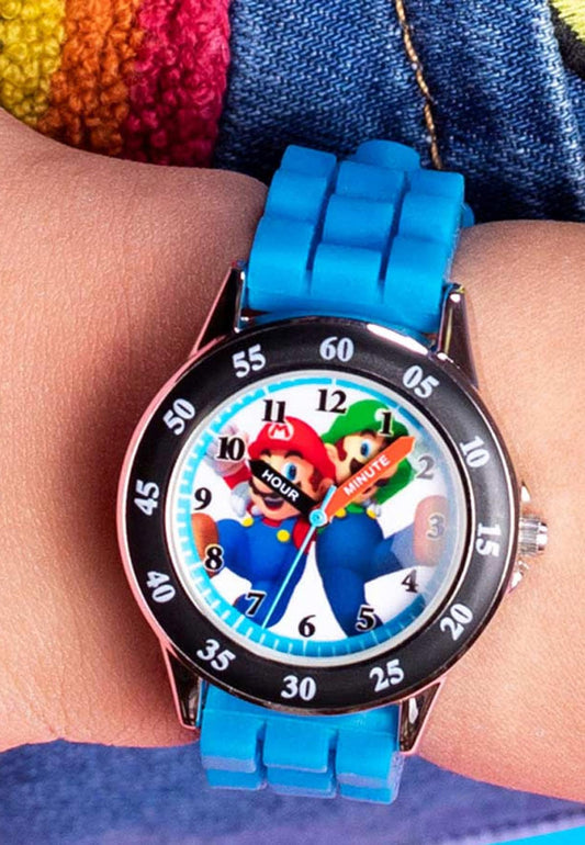 Super Mario Mario Analog Quartz Watch with silicone strap, showing the watch face featuring Mario character design.