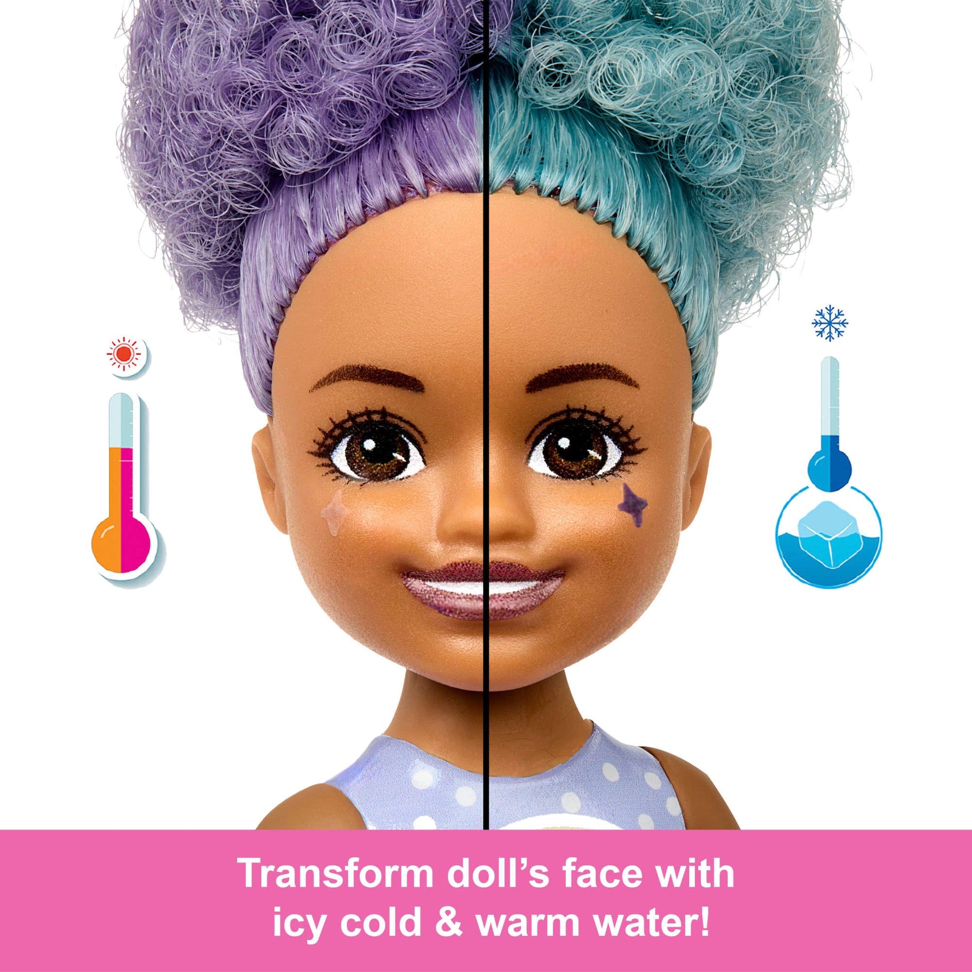 Barbie Chelsea Pop Reveal Doll Set with scented small doll, Pop-It pet, and color-changing surprises from the Treat Series.