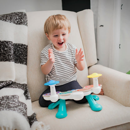 Baby Einstein Together in Tune Drums toddler musical toy with wireless wooden drums, suitable for ages 12 months+.