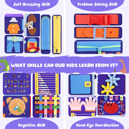 TuDou busy board for toddlers featuring sensory activities, fine motor skills toys, suitable for preschoolers and travel.