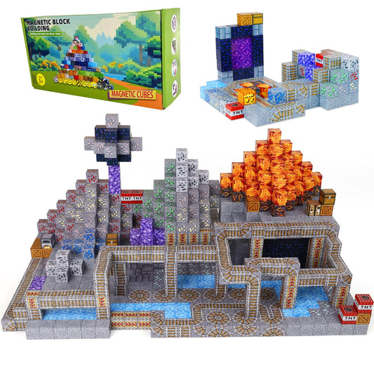 FUXHBFB Magnetic Blocks Build Mine 100PCS - Magnet World Edition Kids Toys for 3+ Year Old Boys and Girls Building Blocks (Mine)
