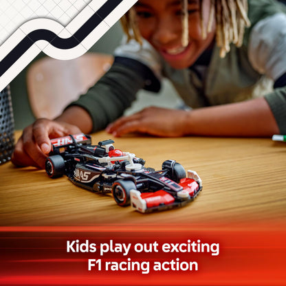 LEGO Speed Champions Haas F1 Team VF-24 race car model kit with collectible Formula 1 driver minifigure.