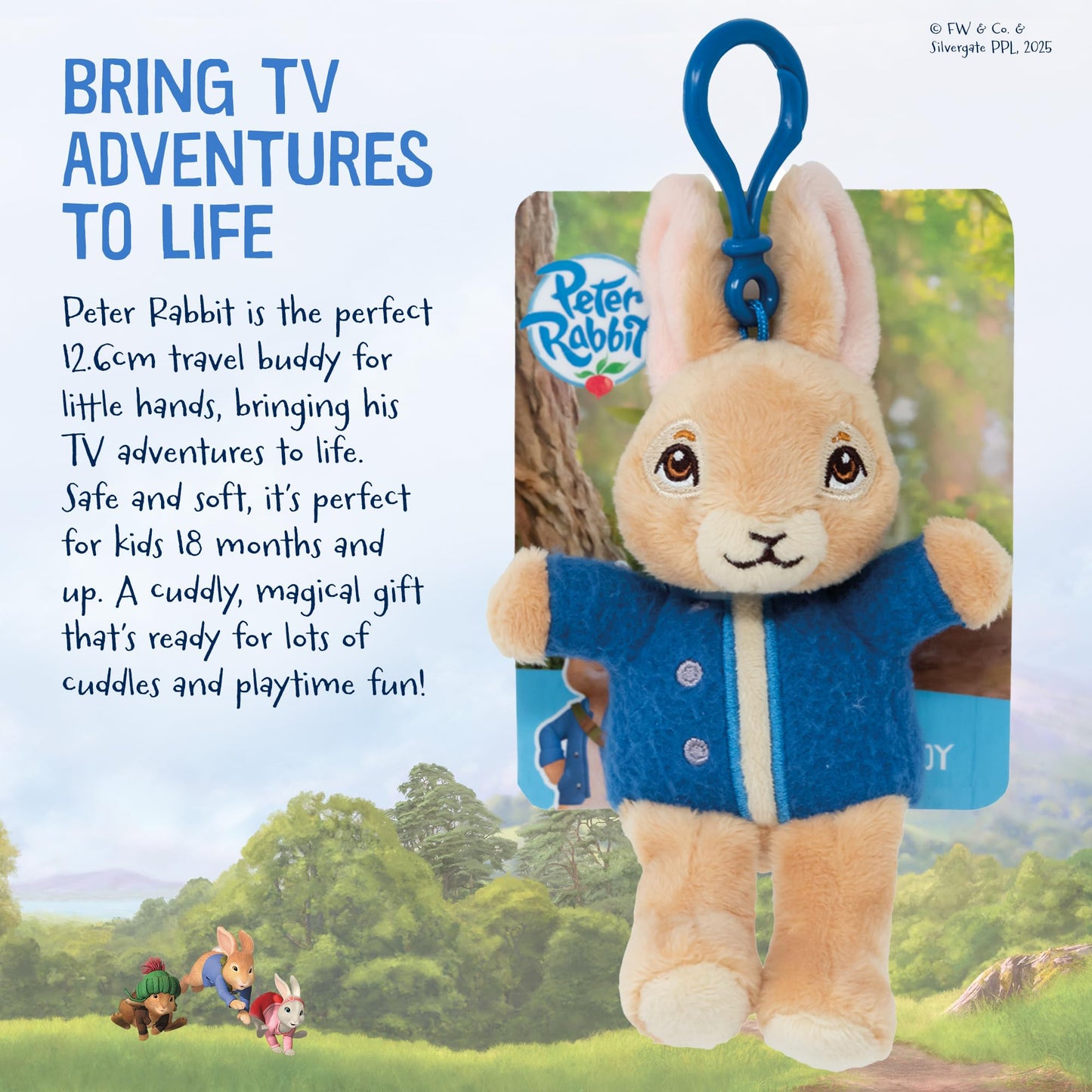 Rainbow Designs Peter Rabbit TV Clip On Soft Toy - 12.6cm Soft Plush Keychain for Bags & Backpacks - from Animated Series - Adventure-Ready Companion for Children's School Bags
