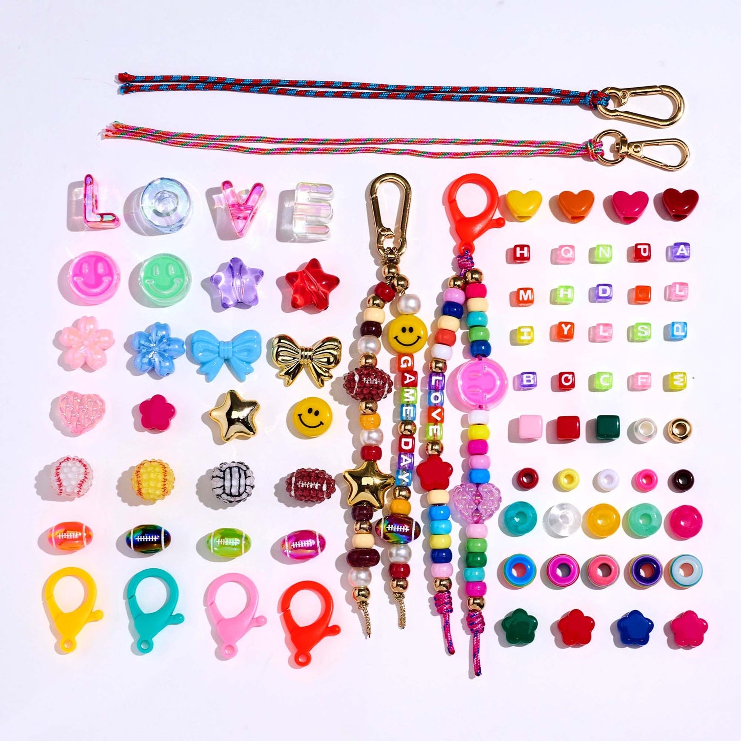 TOVABA Keychain Making Kit for Kids and Adults - Jewelry Bead Craft Set with Colorful Beads, Letters, Charms, Keyrings, and Tools for DIY Accessories