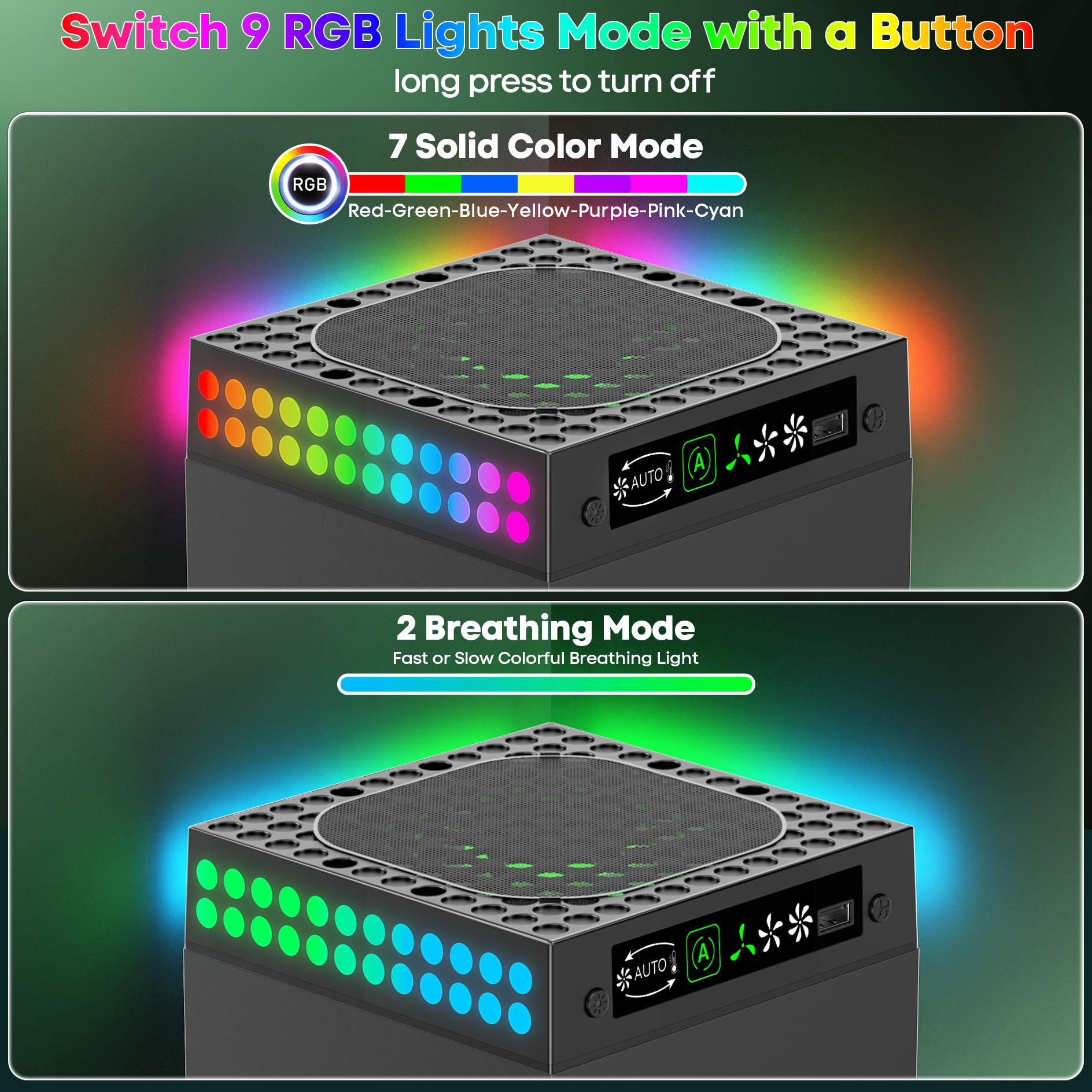 Kosker Xbox Series X cooling fan dust cover with auto mode, 9 RGB lights, built-in adjustable fan, and headset holder.