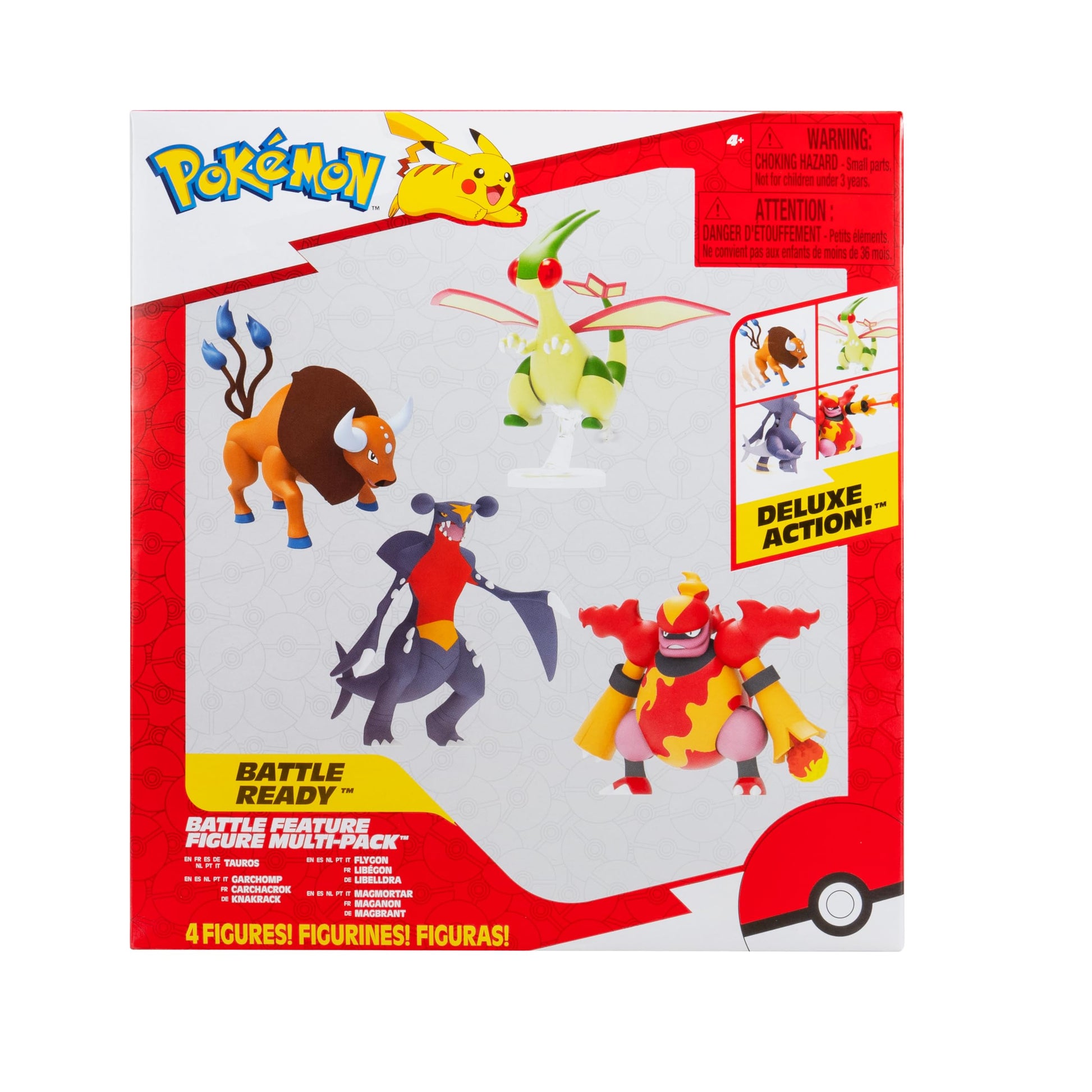 Pokémon Battle Feature Figure 4 Pack displaying four 4.5-inch battle-ready figures in dynamic poses.