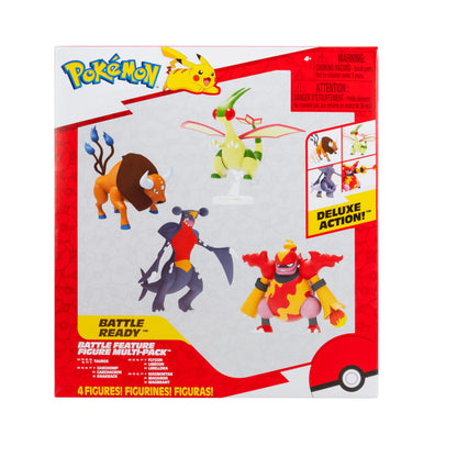 Pokémon Battle Feature Figure 4 Pack displaying four 4.5-inch battle-ready figures in dynamic poses.