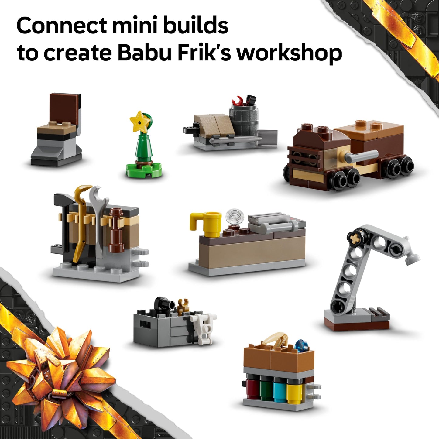 LEGO Star Wars Advent Calendar 2025 featuring 24 surprises, 2 minifigures, and 5 droids for kids aged 6 and up.