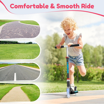 Scooter for Kids Ages 5-12 TONBUX Folding 2 Wheel Kids Scooter with Light Up Wheels & Stem & Deck, 3 Adjustable Height Handle, Lightweight Portable Kick Scooters for Girls Boys Toddler, up to 50kg