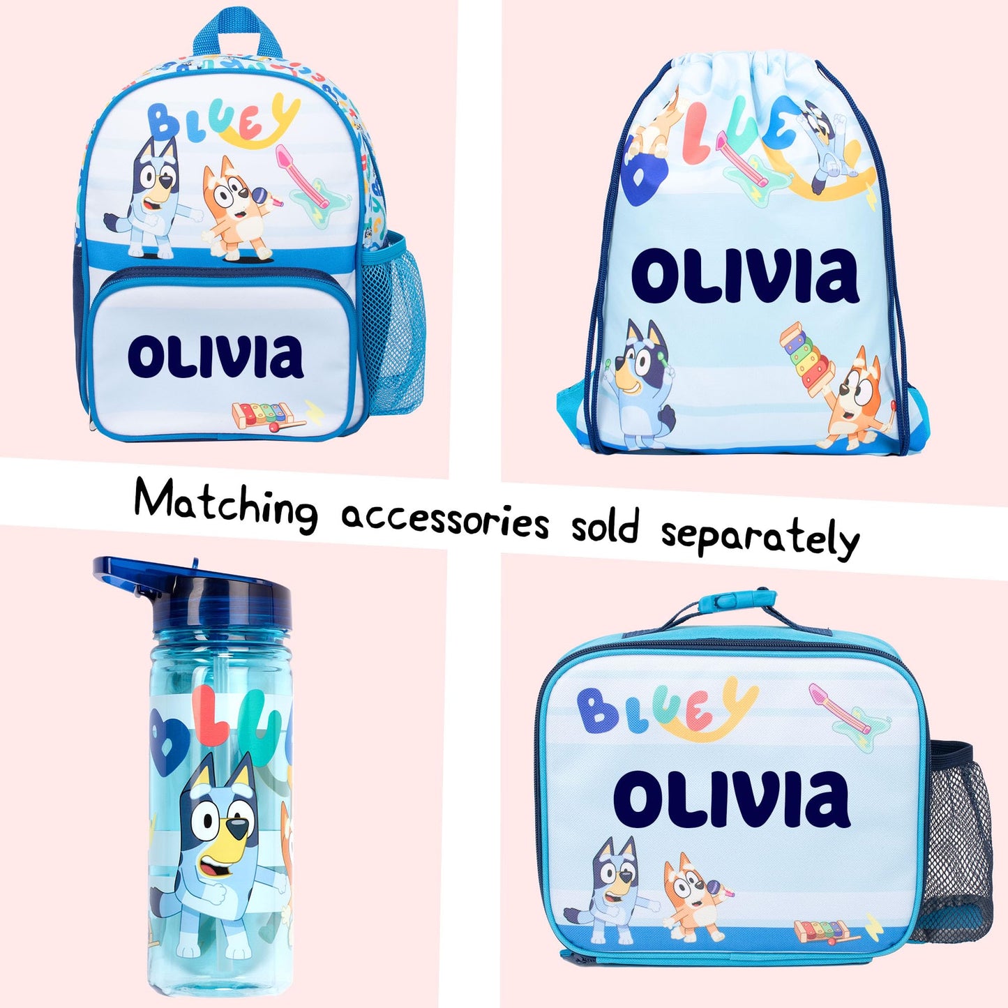 Bluey - Personalised Kids Lunch Bag - Insulated Kids Snack Bag for Boys and Girls for Nursery & School - Name Customisation (Blue)