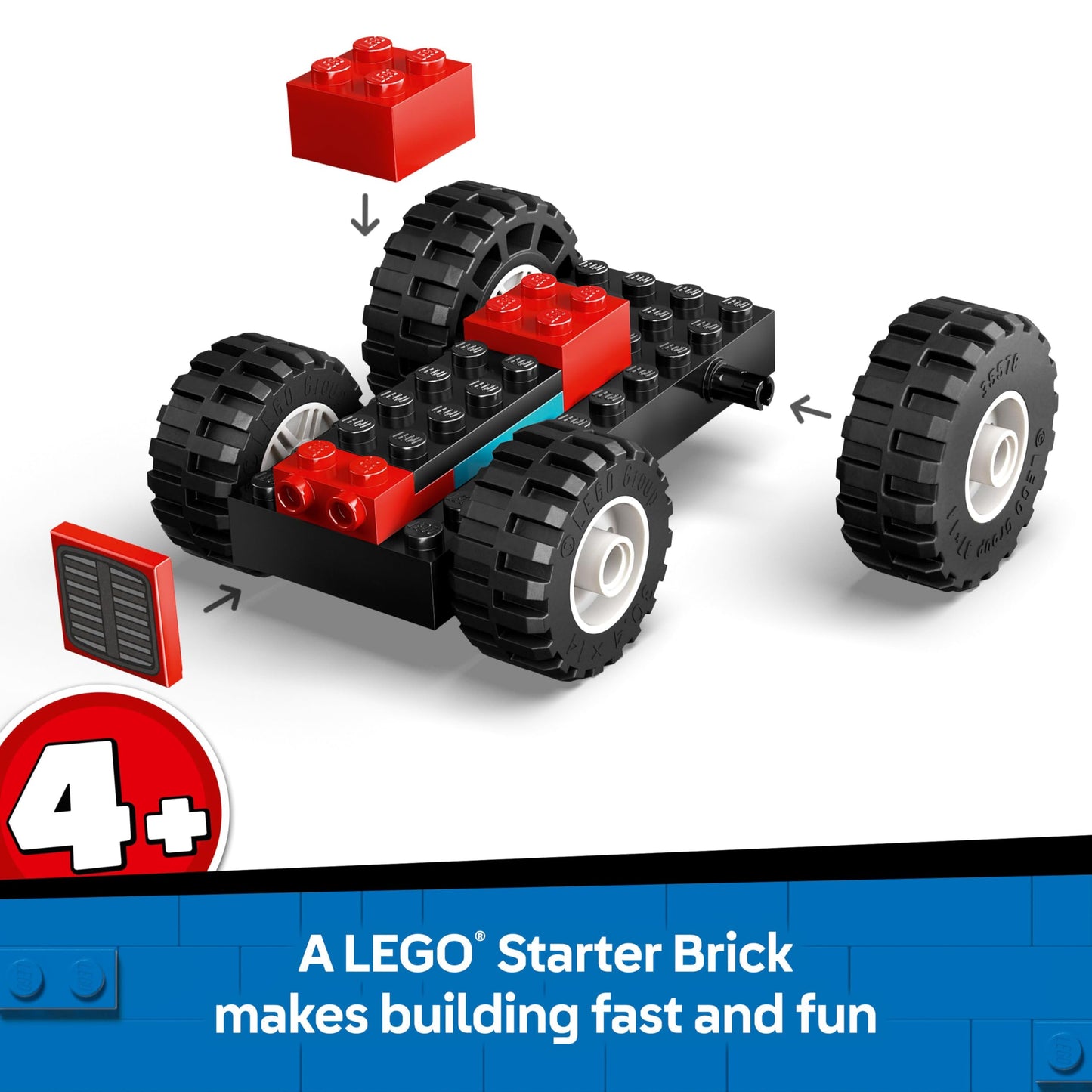 LEGO City red farm tractor with trailer, sheep figures, and children playing, perfect for early learning and imaginative play.