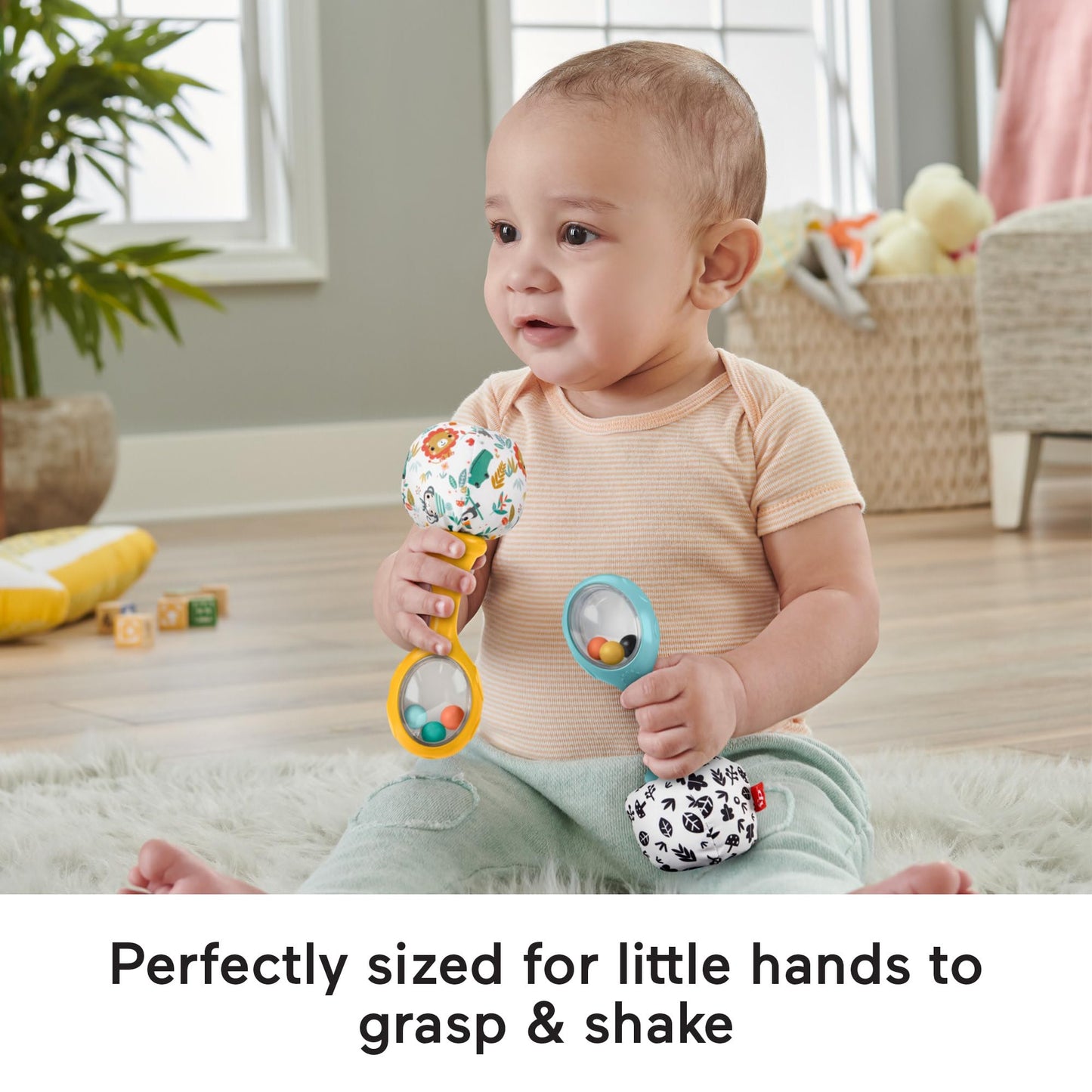 Fisher-Price Rattle ‘n Rock Maracas Baby Rattle Sensory Toys for Newborn Babies Ages 3 Months and Older, HMF34