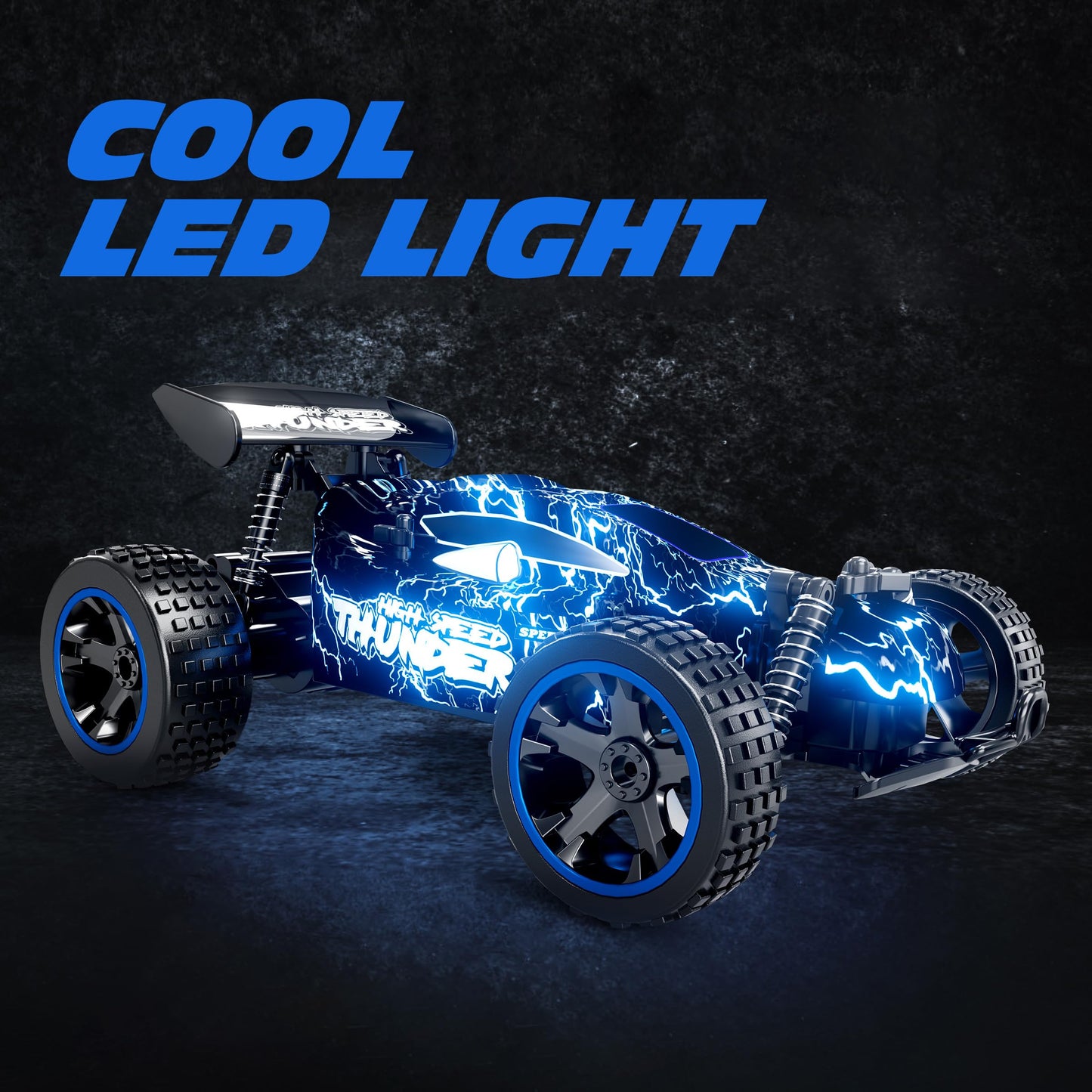 Tecnock Remote Control Cars for Kids, 1:18 Scale RC Racing Cars with LED, 2.4GHz All Terrain RC Car with 2 Rechargeable Batteries for 50 Min Play, Indoor Outdoor Toys Gifts for Boys and Girls