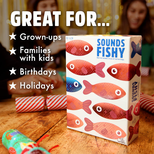 Sounds Fishy – Fast-Paced Bluffing Party Game for Kids 10+ & Adults | Fun Family Trivia Board Game for Quick Thinking & Lying | Perfect Christmas Game