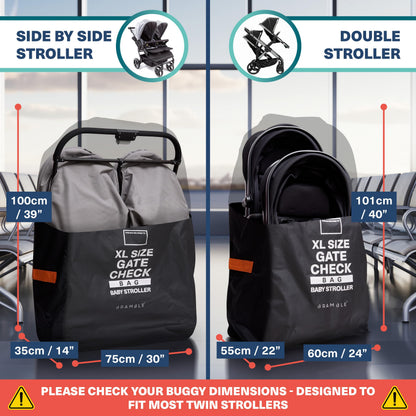 Bramble - XL Stroller Bag for Airplane - Extra Large Pram Bag for Airplane Travel - Water Resistant Double Pushchair Buggy Cover for Gate Check (Black)
