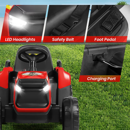 H.yeed Kids Ride on Tractor and Trailer Aged 3-6, 12V Battery Powered Electric Toy Car with Remote Control, Bluetooth Music, LED Lights & USB for Boys, Girls (Red)