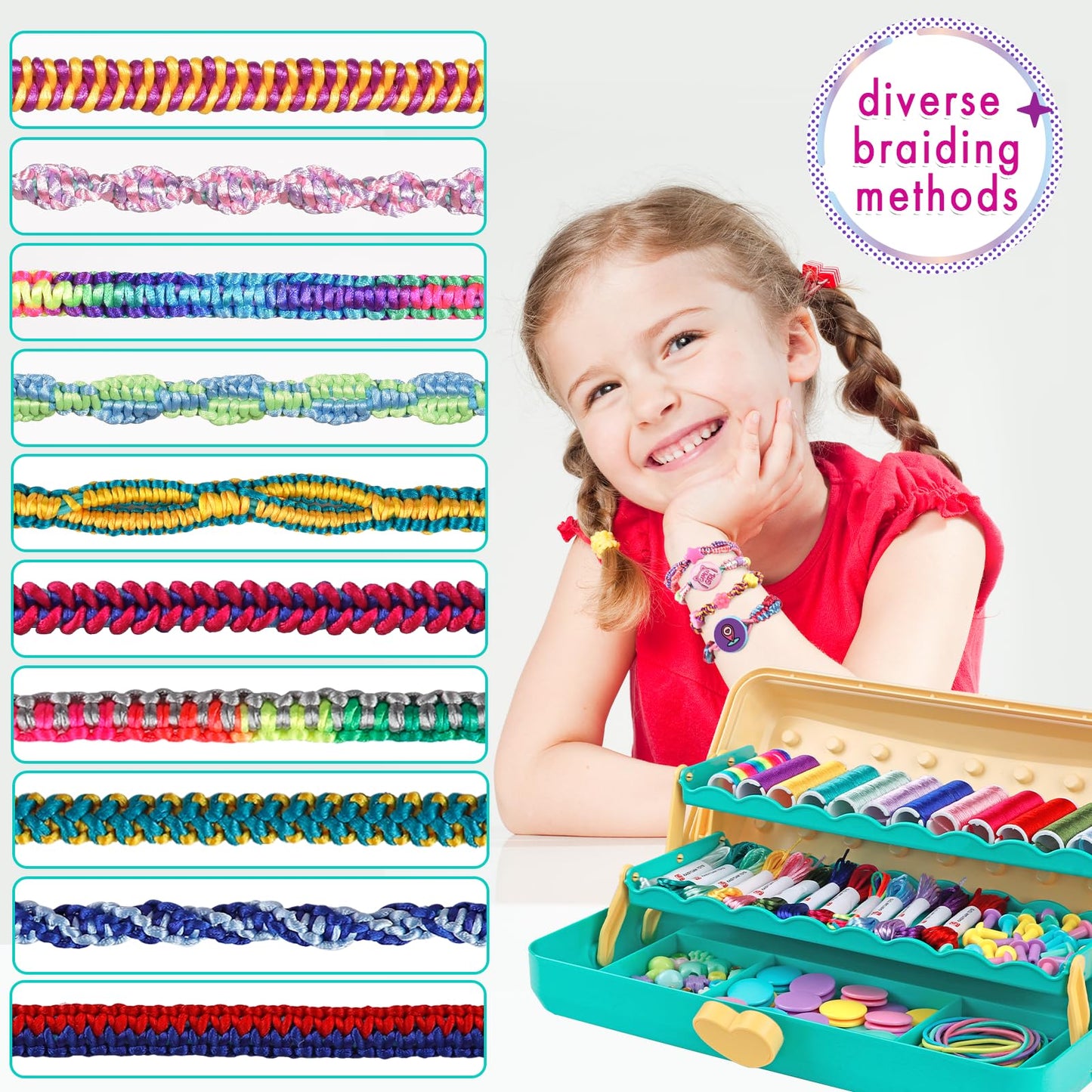Friendship Bracelet Making Kit with Storage Box,DIY String Bracelet Arts and Craft for Girls Aged 8-12,Kids' Travel Activity Toy Set, Birthday Gifts for Ages 6 7 8 9 10 11 12 Year Old (Yellow/Blue)