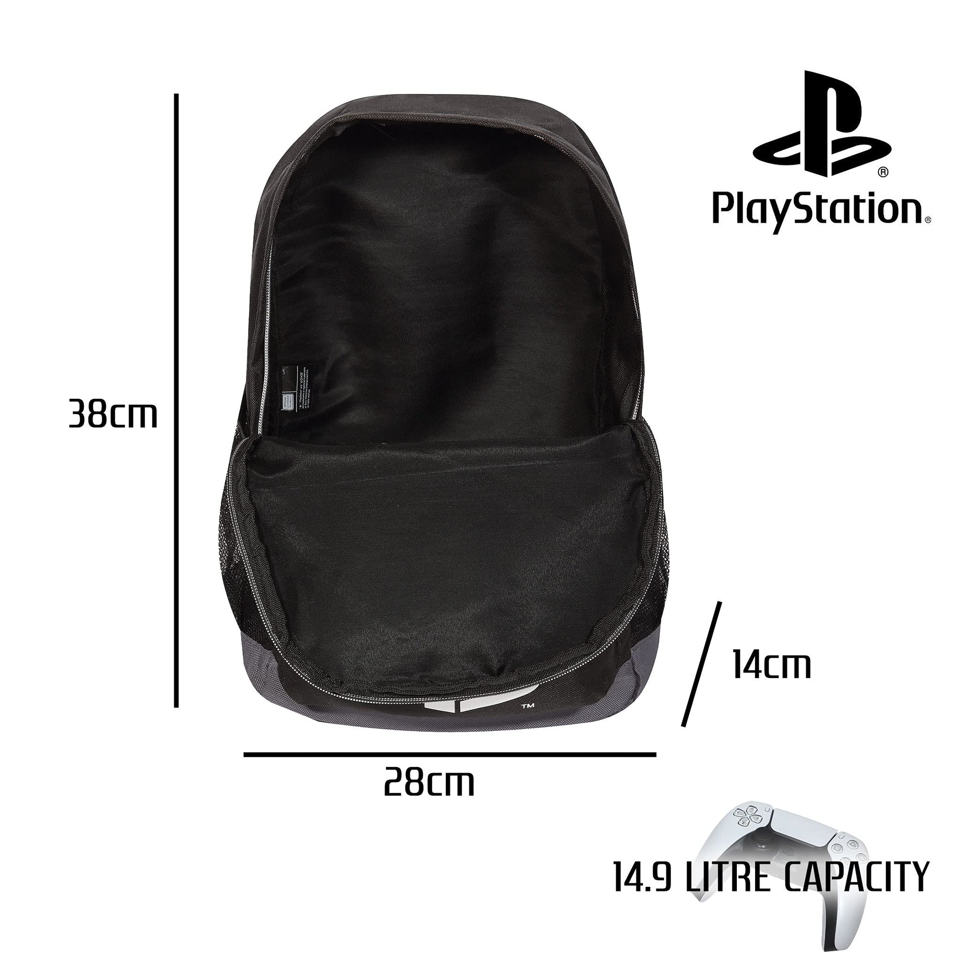 Popgear boy's PlayStation logo backpack in black, kids' luggage with adjustable straps and spacious main compartment.