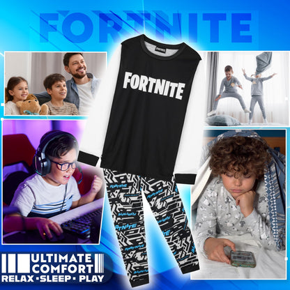 Get Trend Fortnite Boys Pyjamas Set, Long PJs for Kids & Teenagers, Cosy Loungewear Soft Nightwear, Gamer Gifts for Boys (15-16 Years, Blue/White Fortnite)