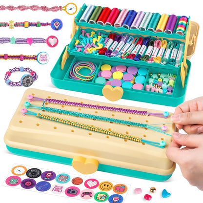 Friendship Bracelet Making Kit with Storage Box,DIY String Bracelet Arts and Craft for Girls Aged 8-12,Kids' Travel Activity Toy Set, Birthday Gifts for Ages 6 7 8 9 10 11 12 Year Old (Yellow/Blue)