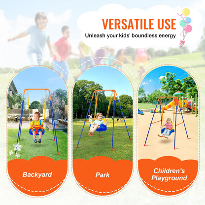 VEVOR Swing Sets for Backyard, 3-in-1 Toddler Swing Set with 4 Sandbags, Foldable Metal Stand, Easy to Assemble, Swingset Indoor/Outdoor for Kids Aged 3+