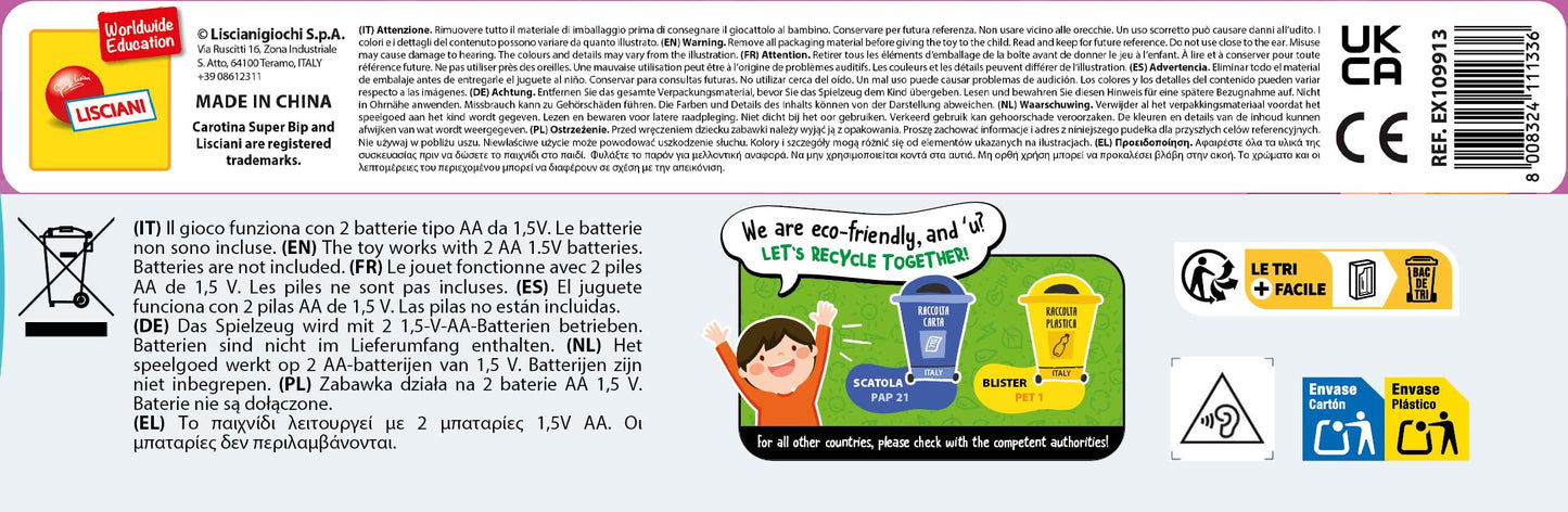 Lisciani - CAROTINA BABY - Musical Interactive Animal Trainer - Animal Sounds and Rhymes - Talking Book - Baby Motor Activity - Sensory Toys - Birth Gift Idea