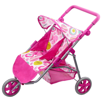 The Magic Toy Shop BiBi Doll Pink Twin Stroller, Ideal Twin Dolls Prams and Pushchairs - Adjustable Canopy and Handle, Under Storage Space, Collapsible - Dolls Double Buggy Toy Pram Double Dolls Pram