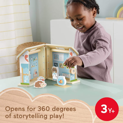 Fisher-Price Wood Pretend Play Toy Pet Hospital Set, 6-Piece Wooden Animal Playset for Travel Preschool Kids Ages 3+ Years, JFG07