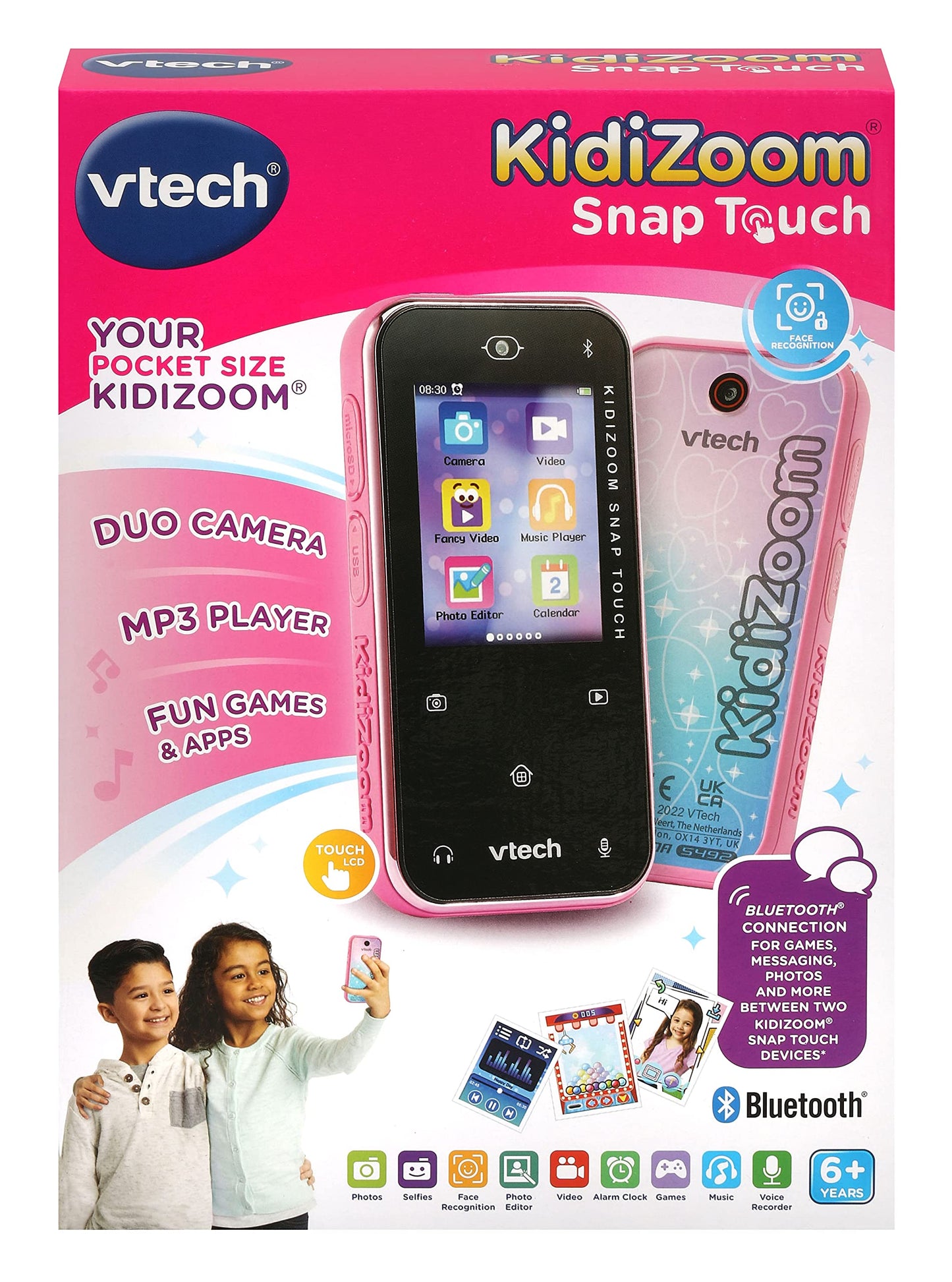 VTech KidiZoom Snap Touch Pink, Device for Kids with 5MP Camera,Take Photos, Selfies & Videos, Includes MP3 Player, Filters, Bluetooth & More, 6, 7+ Years, English Version,17 x 120 x 60 millimeters