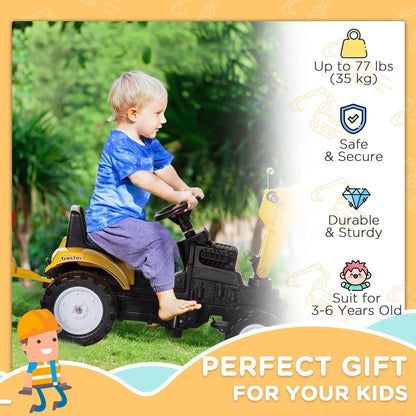 HOMCOM Ride On Tractor for Kids, 3 in 1 Ride On Digger Toy Car with Adjustable Arm & Manual Shovel and Removable Trailer, Pretend Play Construction Truck for 3-6 Years