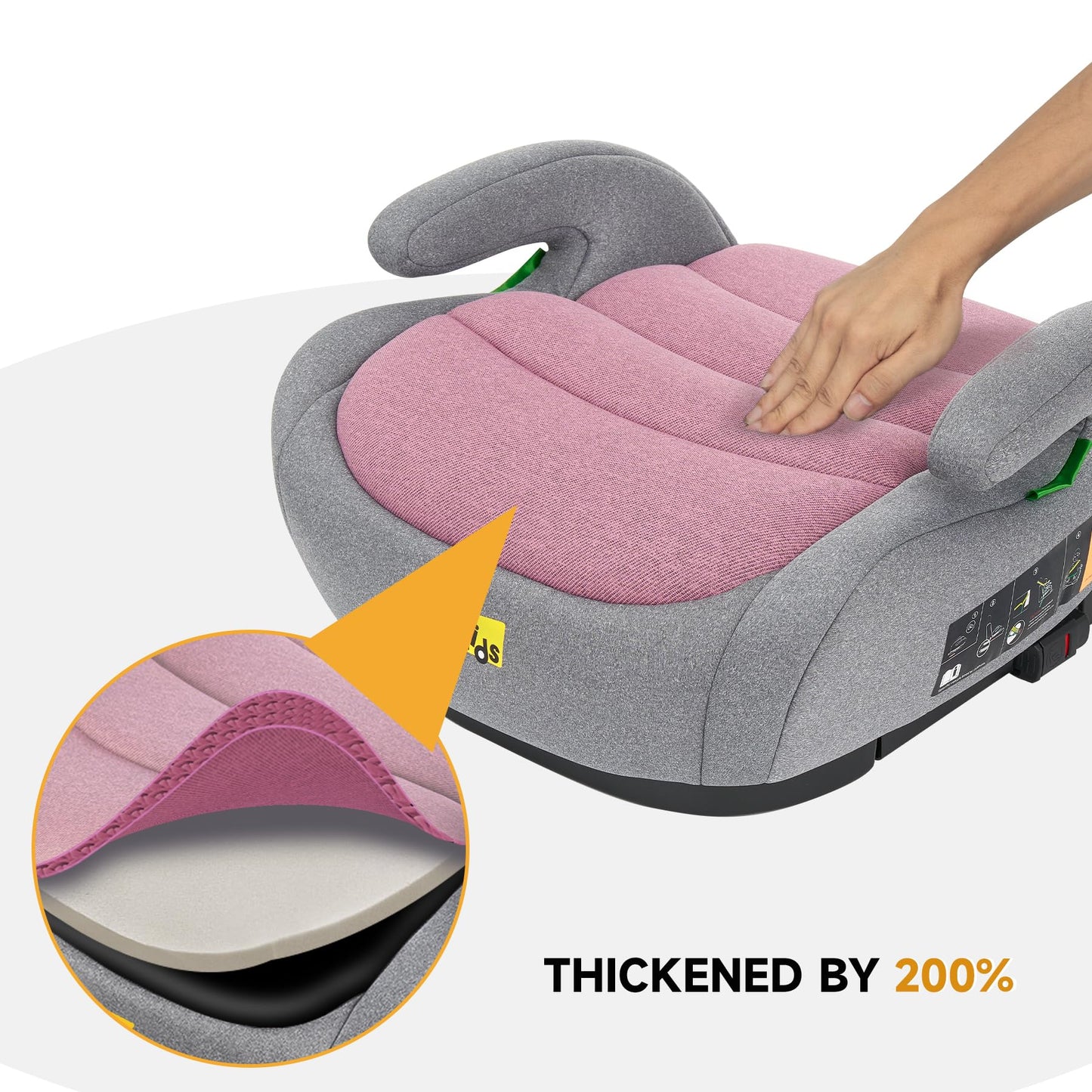 Jovikids I-Size Booster Seat for Car with ISOFIX, 125-150cm (Group 2/3, 6-12 Years), Portable Booster Seat for Kids, Comfortable, Compact, Convenient for Everyday Use, Great for Travel, ECE R129, Pink