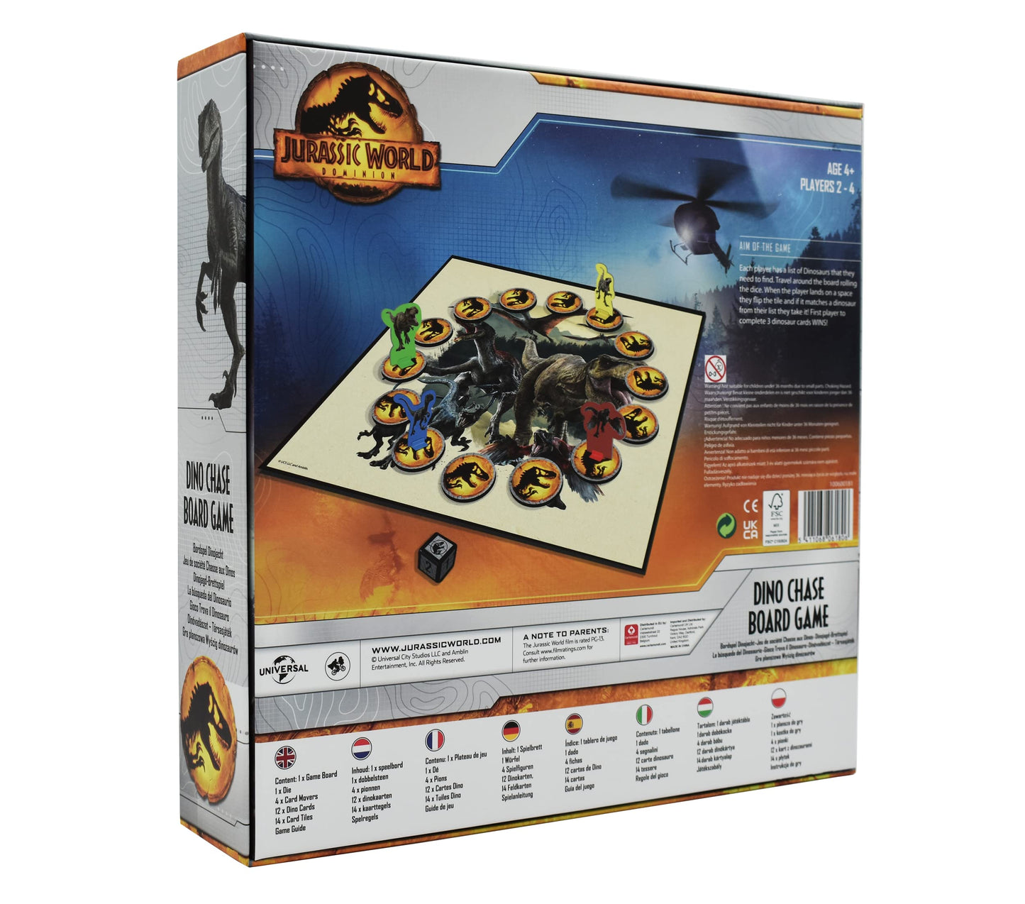 Cartamundi Jurassic World Dino Chase Board Game, Exciting Family Friendly Dinosaur Game, For 2-4 Players, Great Gift For Kids Aged 4+