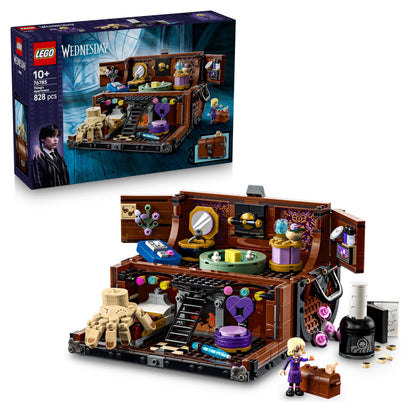 LEGO Wednesday Thing's Apartment set featuring Enid mini doll, Thing figure, and accessories for imaginative play.