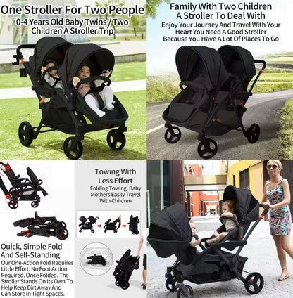 Rexhan Twin Baby Pram, 2 in 1 Foldable Double Baby Buggy, Reversible Tandem Pushchair, Twin All in One Stroller, Newborns, Toddlers, 0-4 Years, Aluminium Frame, Lightweight