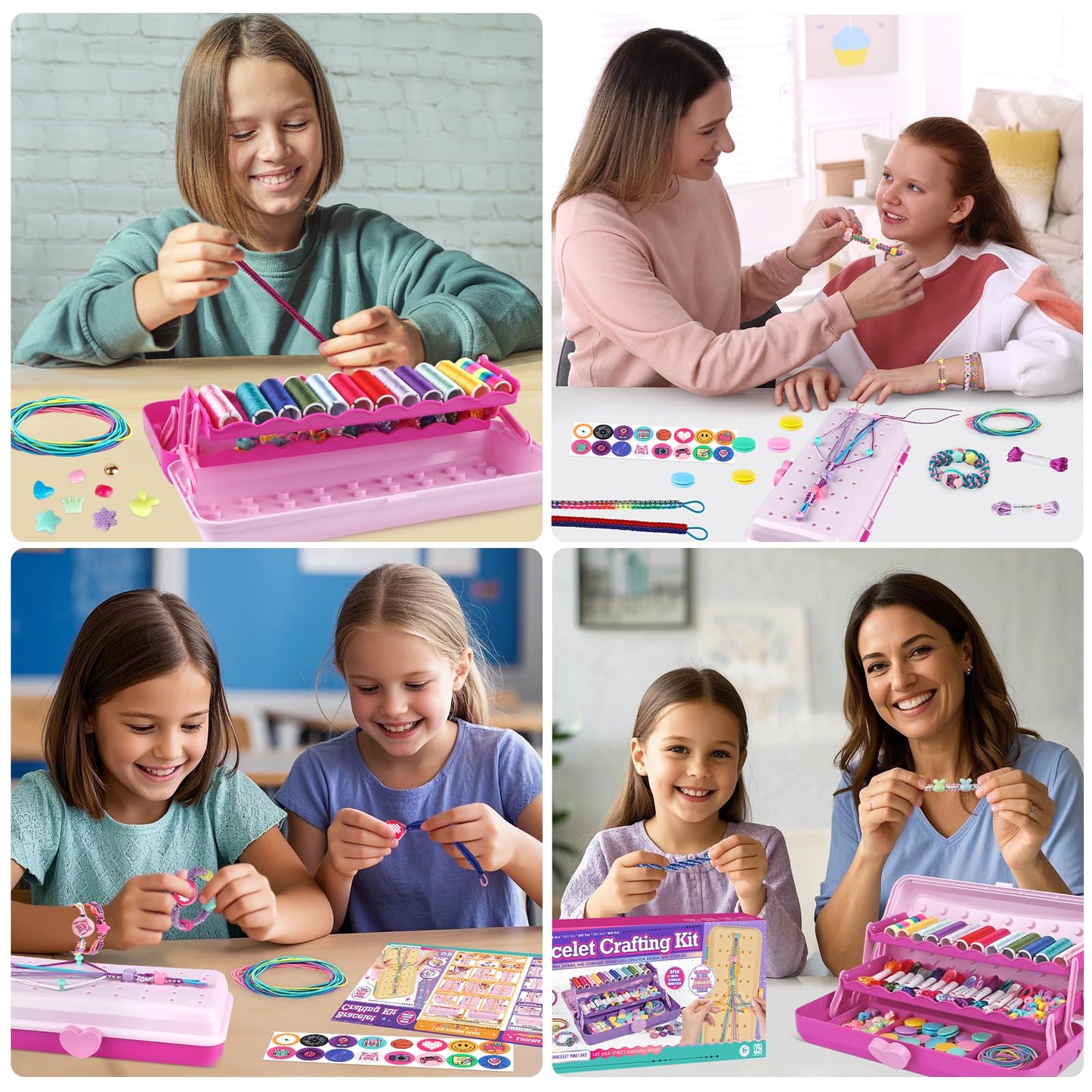 Friendship Bracelet Making Kit with Storage Box,DIY String Bracelet Arts and Craft for Girls Aged 8-12,Kids' Travel Activity Toy Set, Birthday Gifts for Ages 6 7 8 9 10 11 12 Year Old (Pink/Rose)
