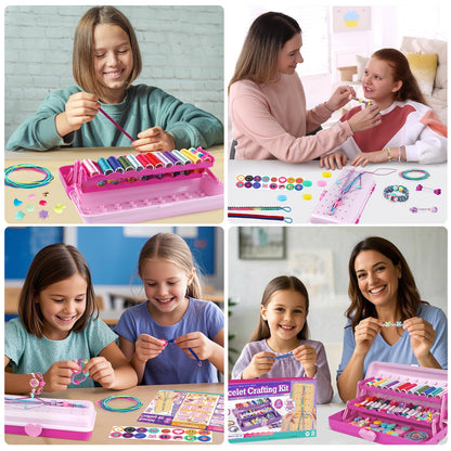 Friendship Bracelet Making Kit with Storage Box,DIY String Bracelet Arts and Craft for Girls Aged 8-12,Kids' Travel Activity Toy Set, Birthday Gifts for Ages 6 7 8 9 10 11 12 Year Old (Pink/Rose)