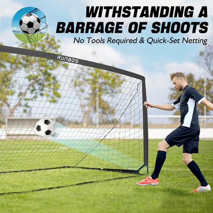 RUNBOW 9x5 ft Kids Football Goal, Portable Soccer Net for Adult Junior Backyard Practice with Carry Bag (Black, 1 Pack)