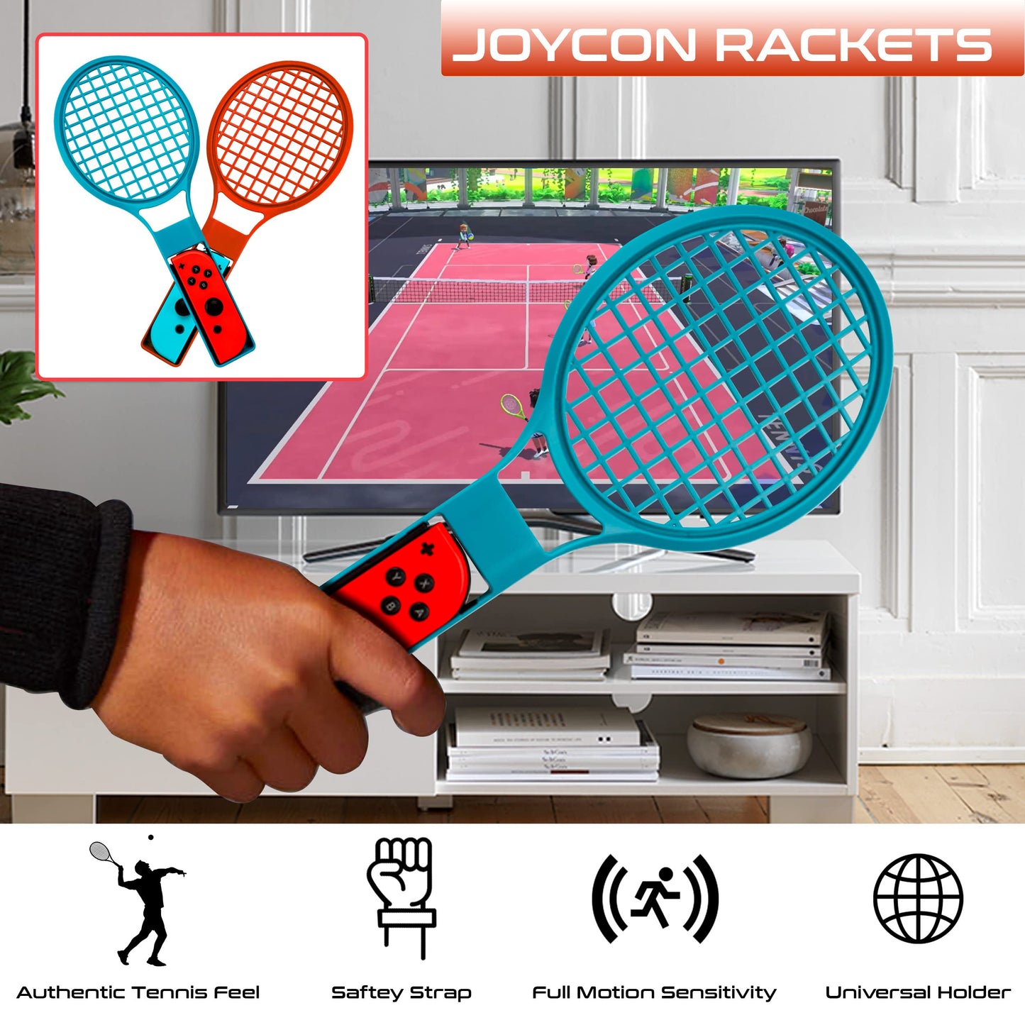 Orzly Switch Sports Games 2024 accessories bundle with tennis rackets, golf clubs, chambara swords, soccer straps, joycon grips, and carry bag