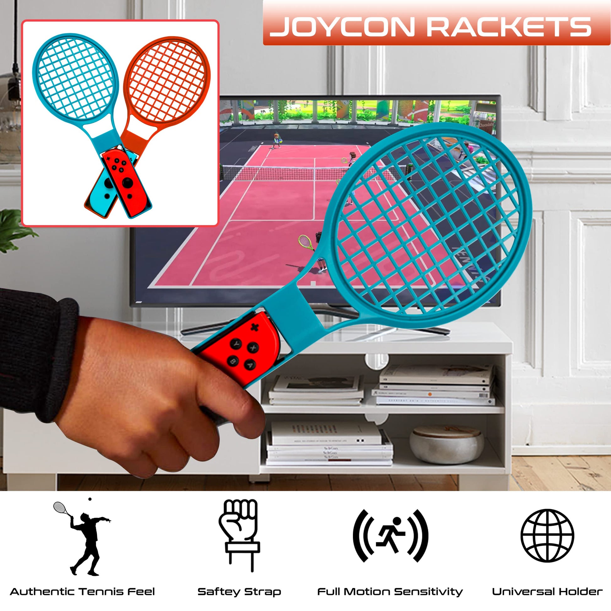 Orzly Switch Sports Games 2024 accessories bundle with tennis rackets, golf clubs, chambara swords, soccer straps, joycon grips, and carry bag
