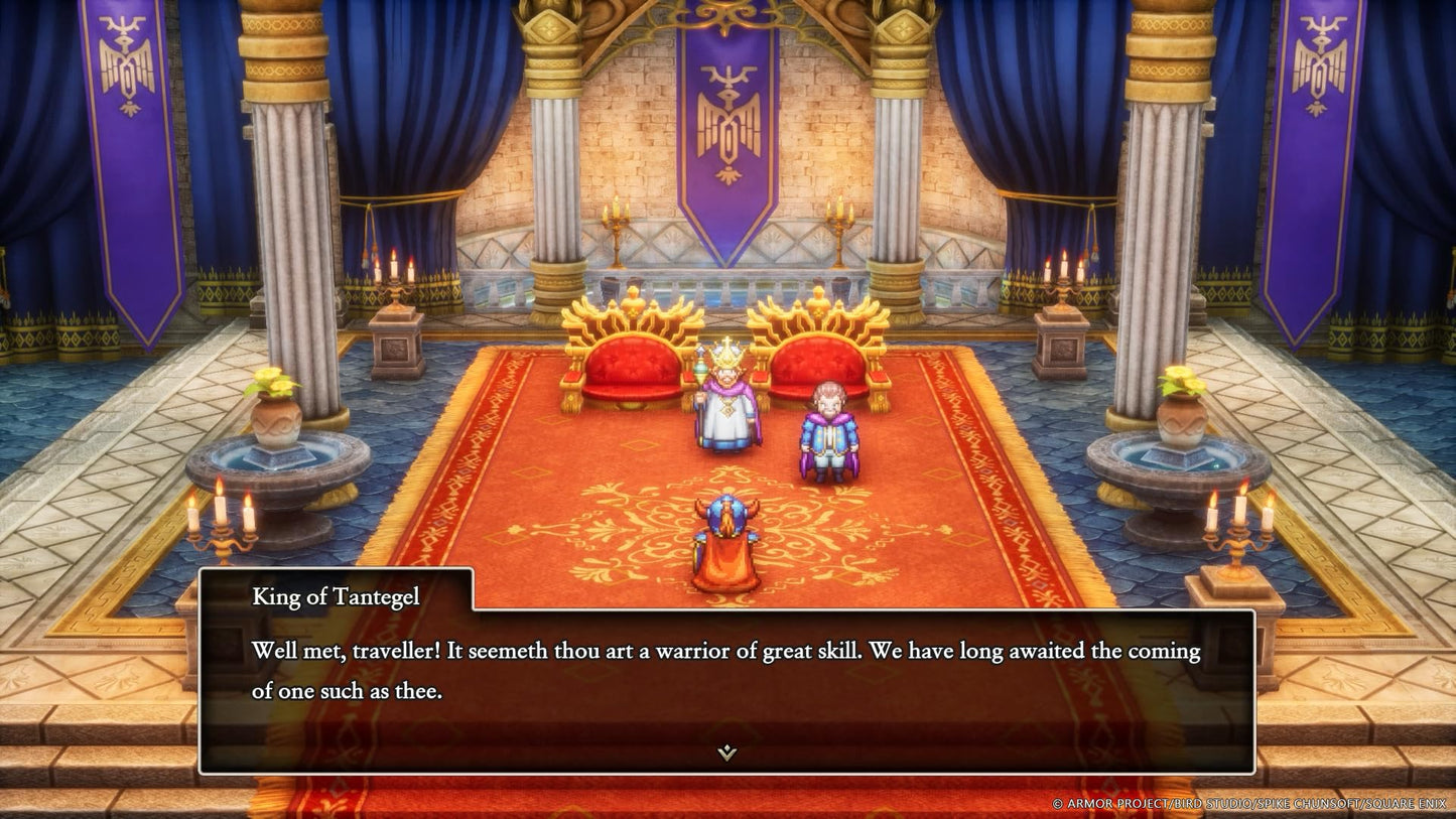 Square Enix Dragon Quest I & II HD-2D Remake for PS5 game case with colorful cover art featuring fantasy characters and vibrant scenery.