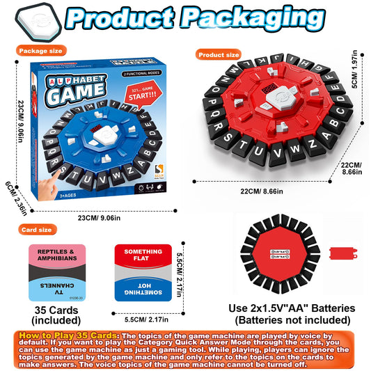 Word Game Family Board Games for Kids & Adults with 2 Modes,220 Topic Categories 24 Letters Pressing Game,Fun Fast-Paced Puzzle Games for Boys Girls Age 3+, 2-8 Players,Christmas & Birthday Gifts,Red