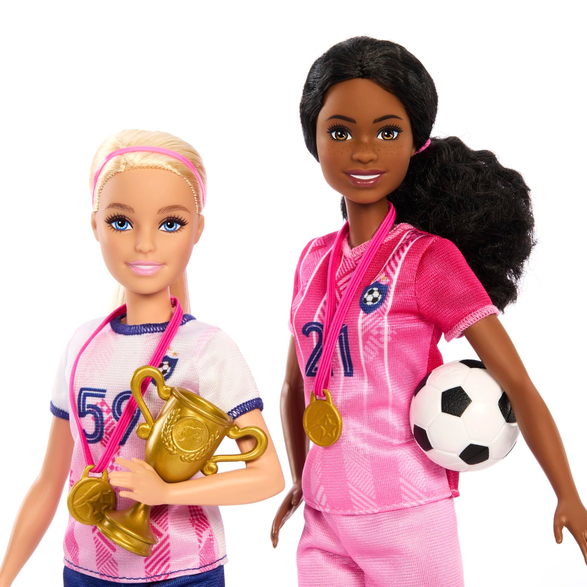 Barbie Careers Playset featuring blonde Barbie soccer player doll, two nets, and 15 accessories for active play.