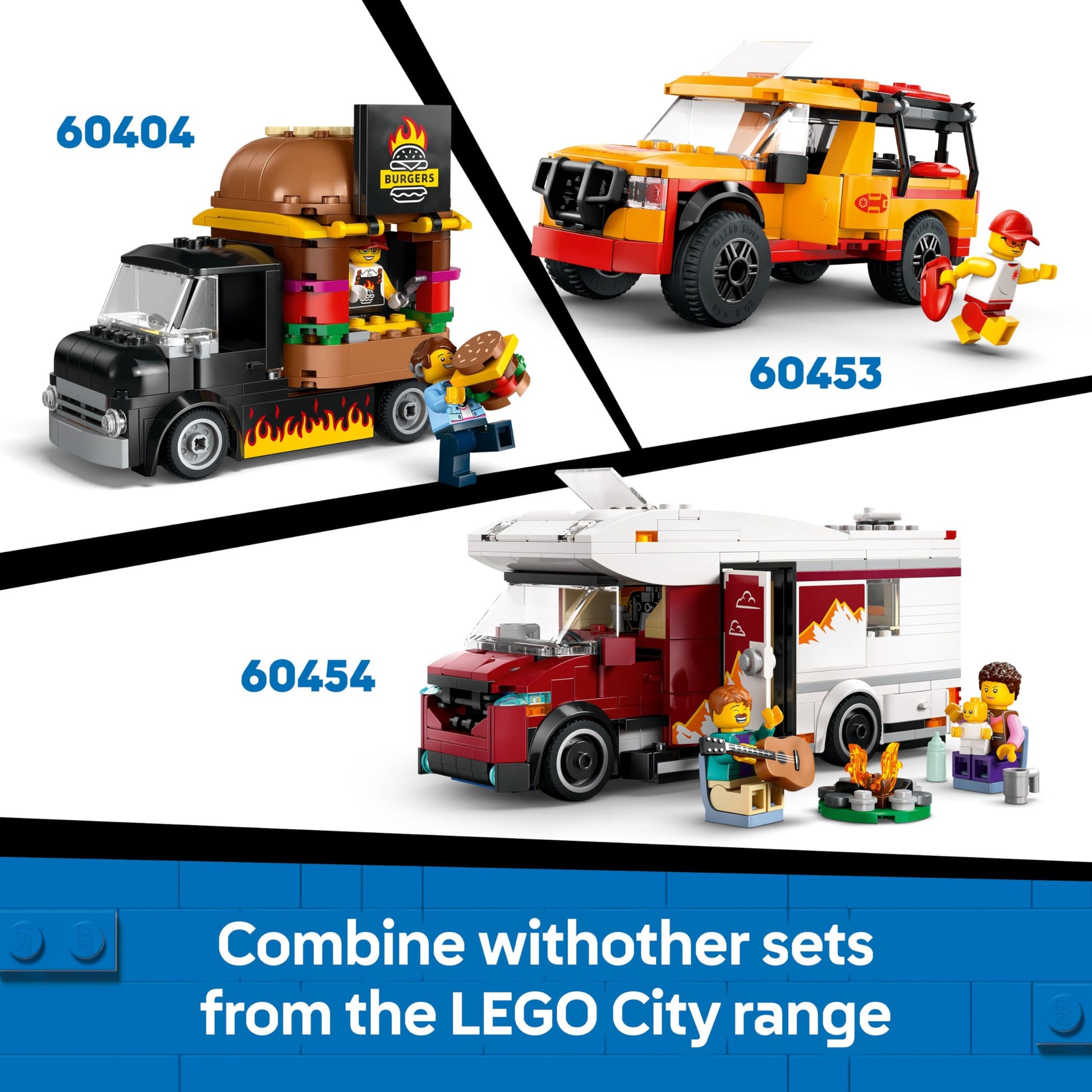LEGO City donut truck toy with two minifigures and mobile food stand accessories for creative building fun.