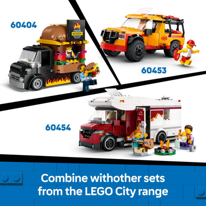LEGO City donut truck toy with two minifigures and mobile food stand accessories for creative building fun.