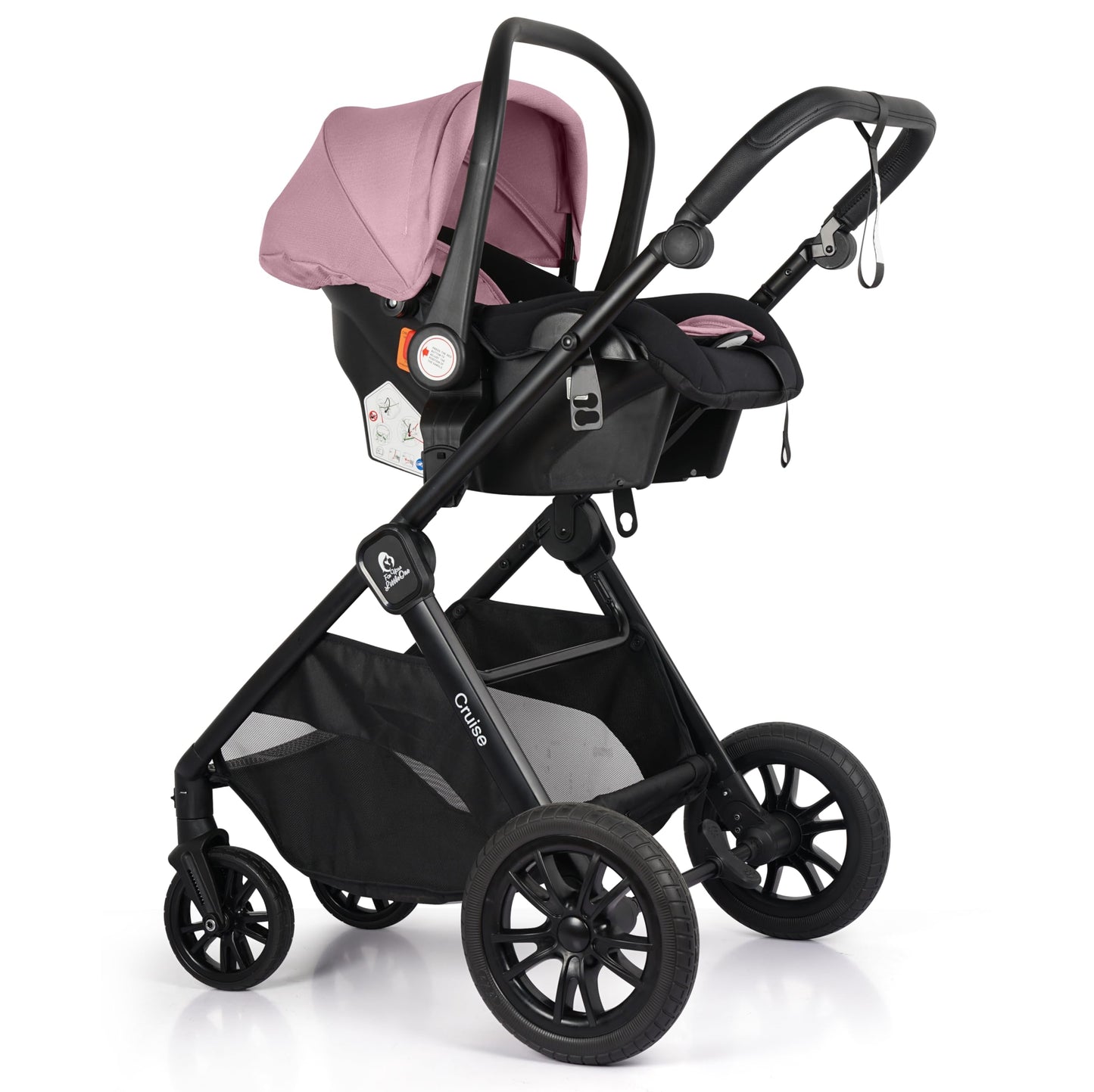 For Your Little One Cruise 3-in-1 Travel System with i-Size Car Seat, Stroller with Carrycot, 13kg Pram, Height Adjustable Handle, Pram, Newborn 0-4 Years Free Raincover and Cupholder (Blush Rose)