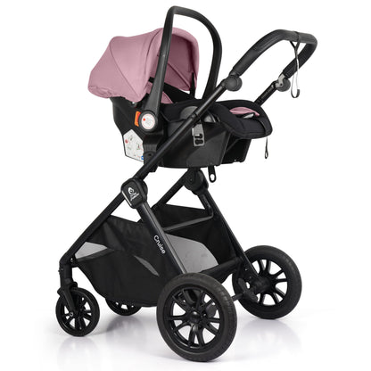 For Your Little One Cruise 3-in-1 Travel System with i-Size Car Seat, Stroller with Carrycot, 13kg Pram, Height Adjustable Handle, Pram, Newborn 0-4 Years Free Raincover and Cupholder (Blush Rose)