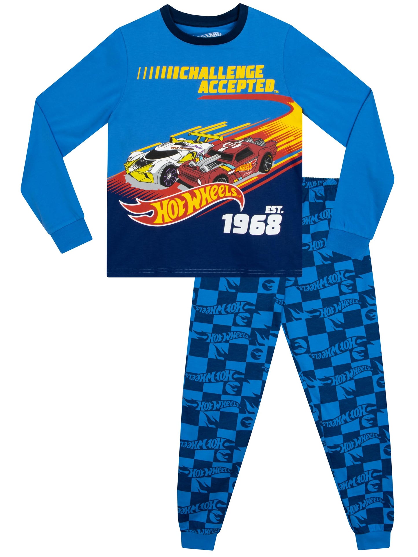 Hot Wheels Pyjamas | Boys Race Cars Pyjamas | Long Sleeve Boys PJs | Blue | 7-8 Years