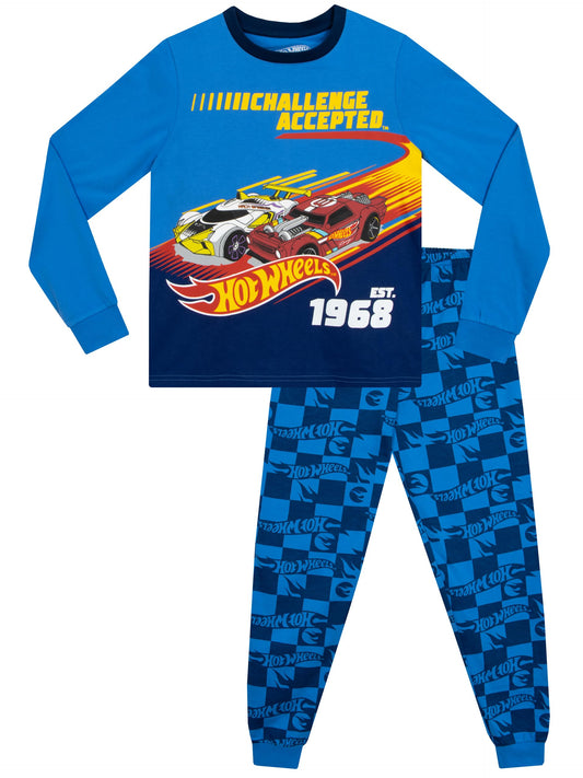 Hot Wheels Pyjamas | Boys Race Cars Pyjamas | Long Sleeve Boys PJs | Blue | 7-8 Years