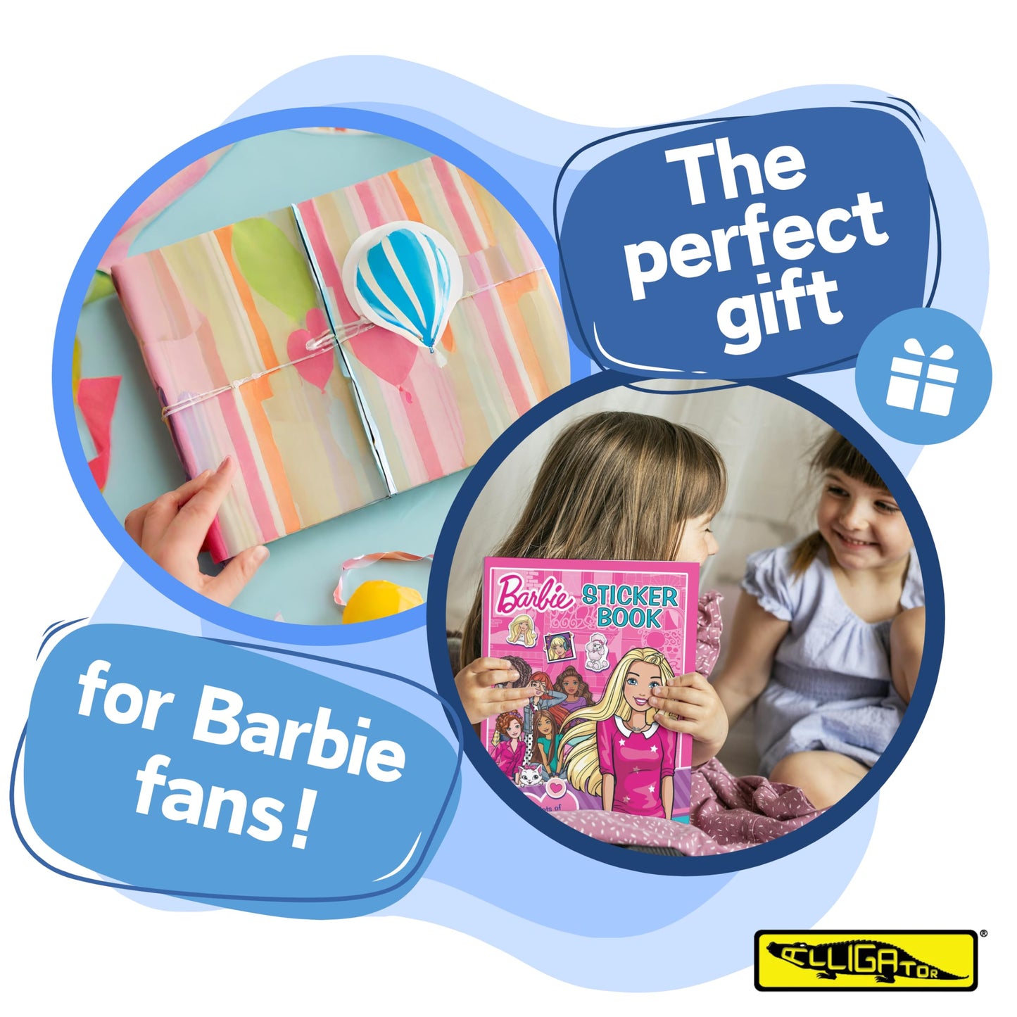 Barbie Alligator-themed sticker book with reusable stickers and colorful pages for kids' activity and gift fun.